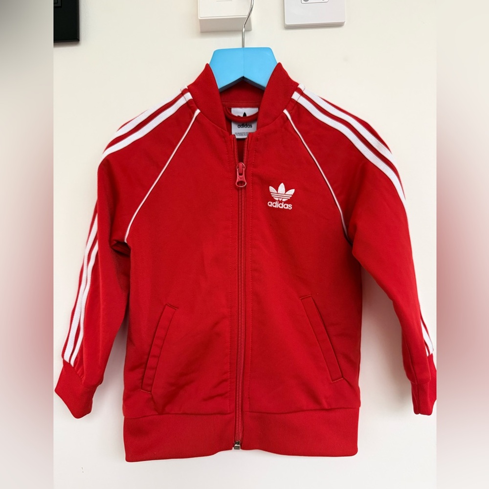 adidas Red Track Jacket with White Trefoil Detail